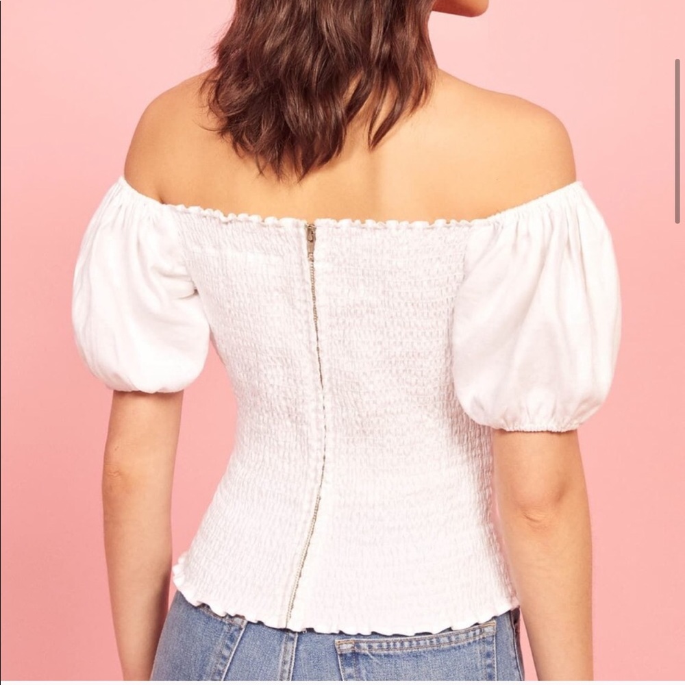 Reformation White Linen Framboise Off Shoulder Top - Picture 2 of 3